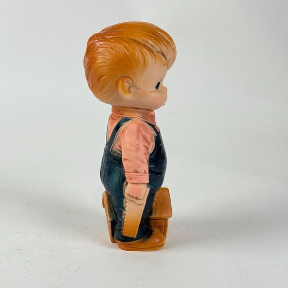 Vintage 1968 Little Carpenter Boy by J.L. Prescott Co. Rubber Squeak Toy - Picture 3 of 4